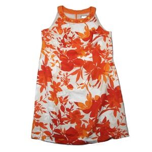 Jessica Howard Linen Shift Dress 16W Orange Floral Halter Beaded Y2k Tropical